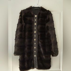 Faux fur mid length coat with gold bottons